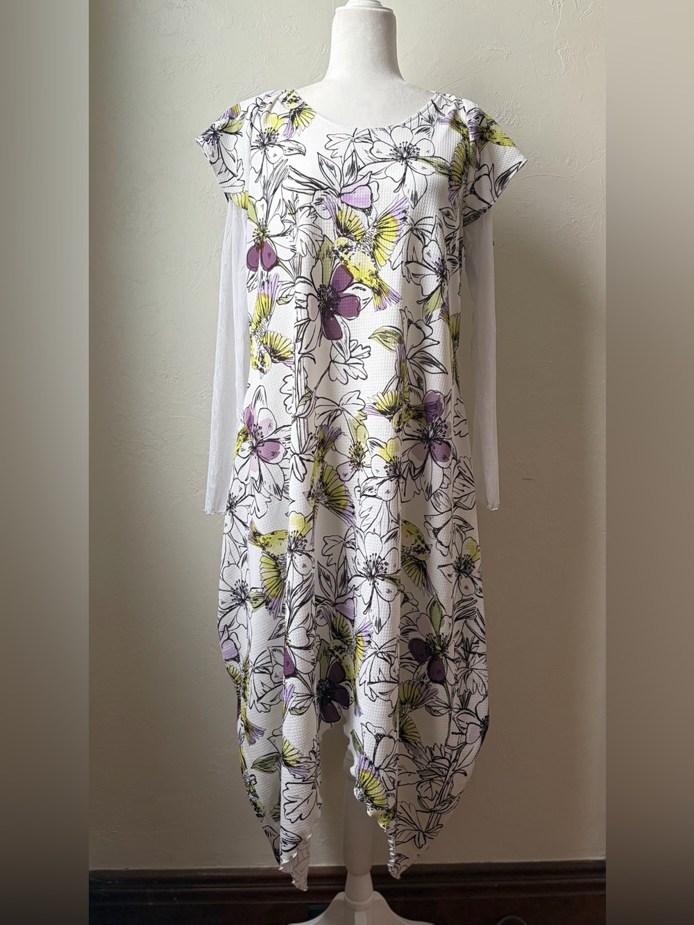 Giselle Shepatin Birds Chomp Dress Sharkbite Hem Art to Wear M